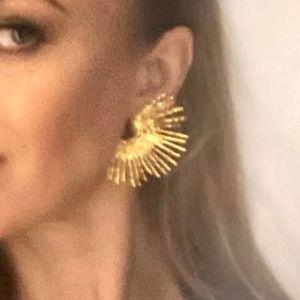 New Earrings Star Moon Sun Burst Fan Gold Tone Designer Fashion Jewelry AU31